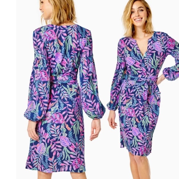 Lilly Pulitzer Kierna Knee Length Dress Oyster Bay Navy You’ve Been Spotted in S - Picture 1 of 11
